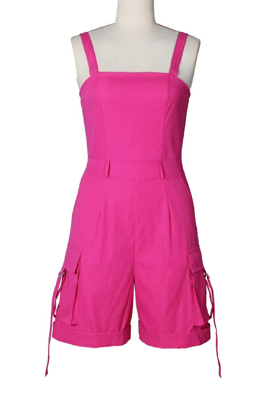 Square Neck Sleeveless Utility Cargo Romper