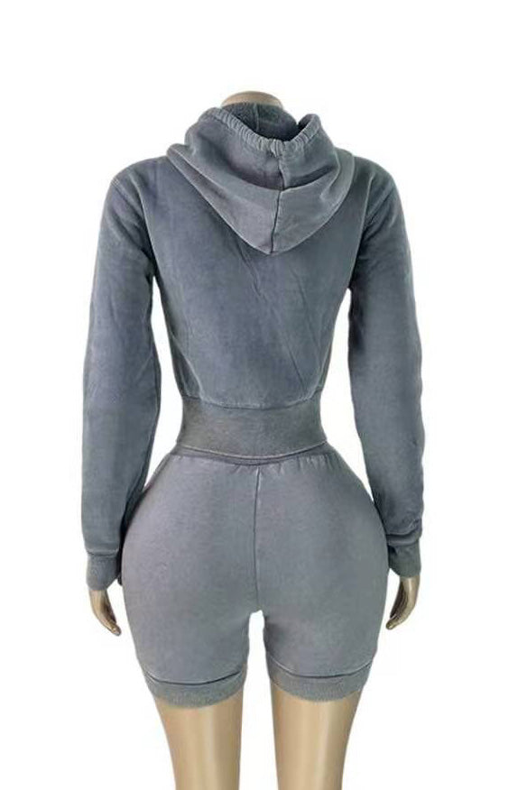 Mineral Wash Zip Hoodie & Shorts Set