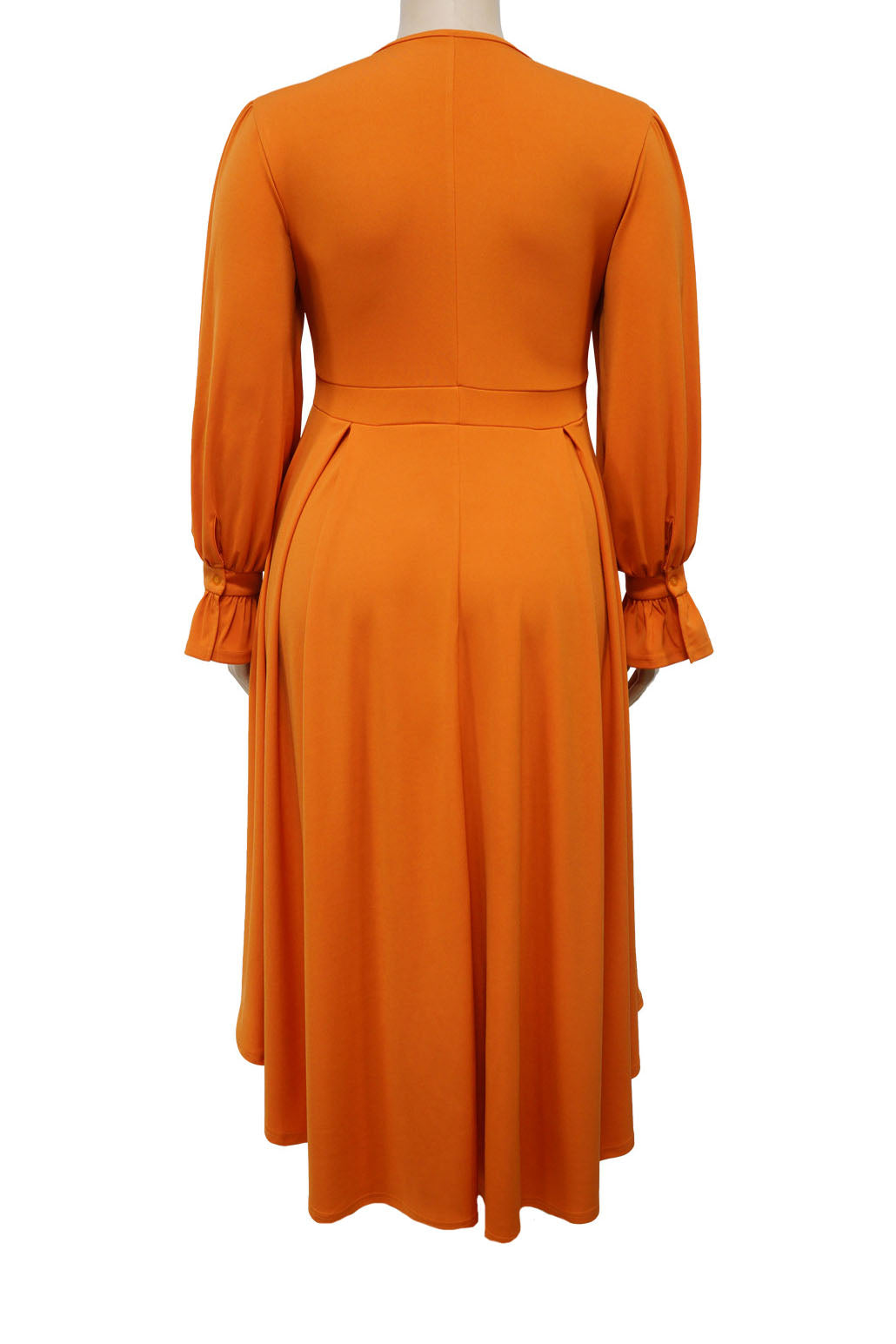 Plus Size Ruffle Cuff Pleated A-Line Midi Dress