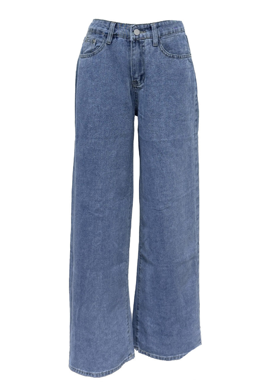 High Waist Heart Pocket Straight Leg Jeans