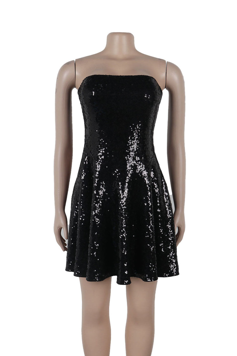 Black Sequin Strapless Mini Dress