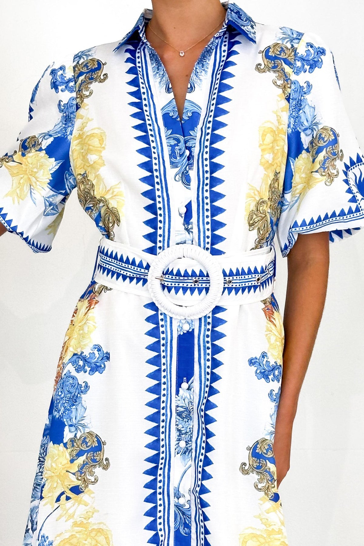 Printed Turn-Down Collar Maxi Dress