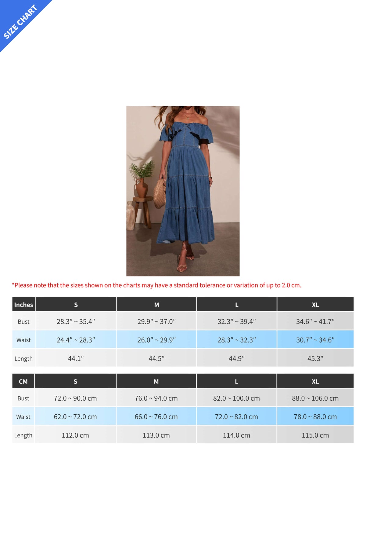 Off Shoulder Ruffle Tiered Denim Dress