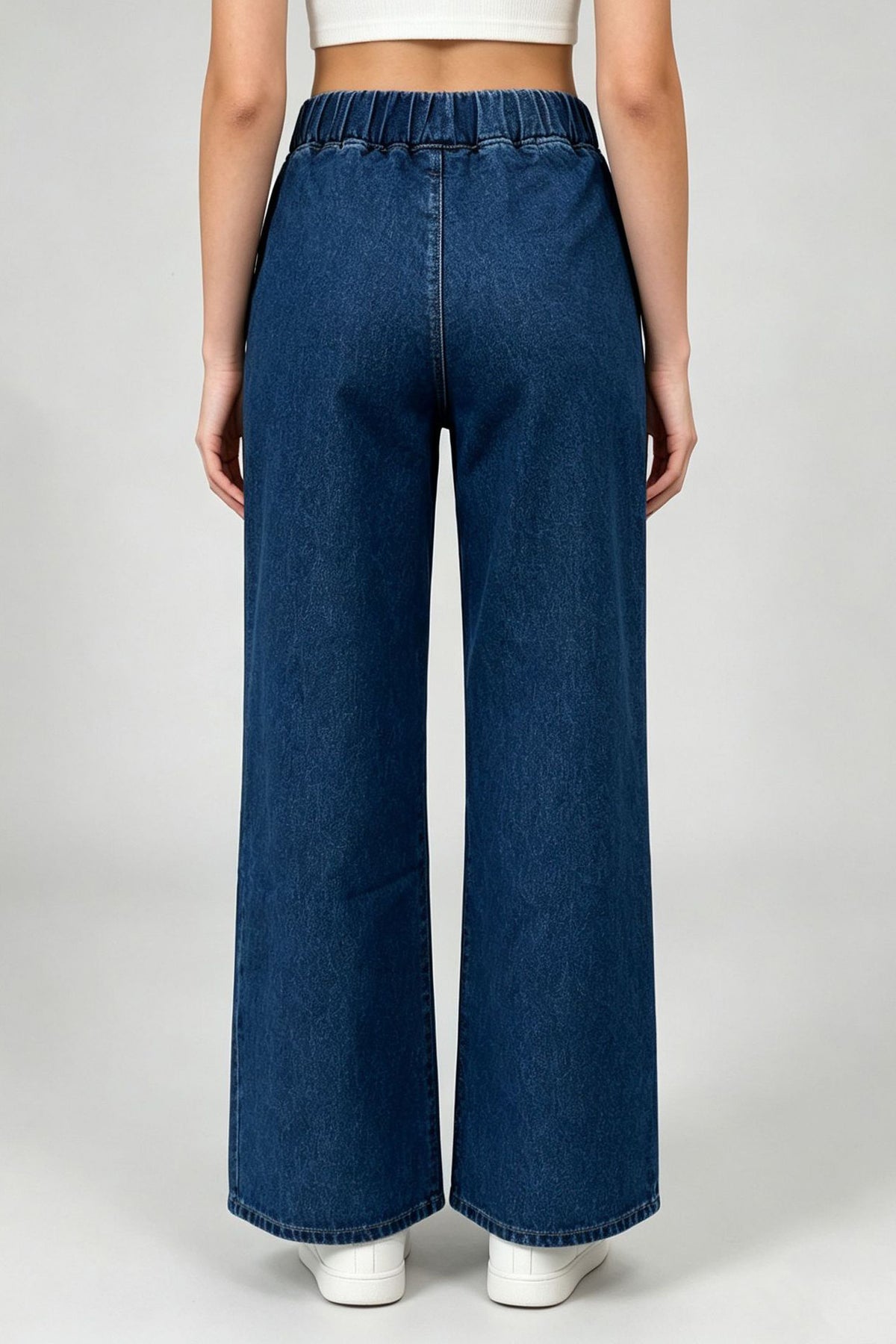 Elastic Waist Non-Stretch Wide Leg Jeans