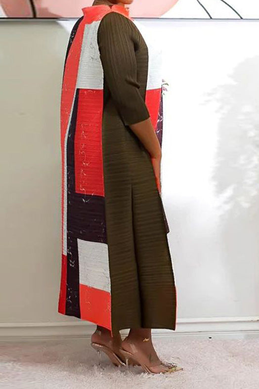 Abstract Print Pleated A Line Midi Dress