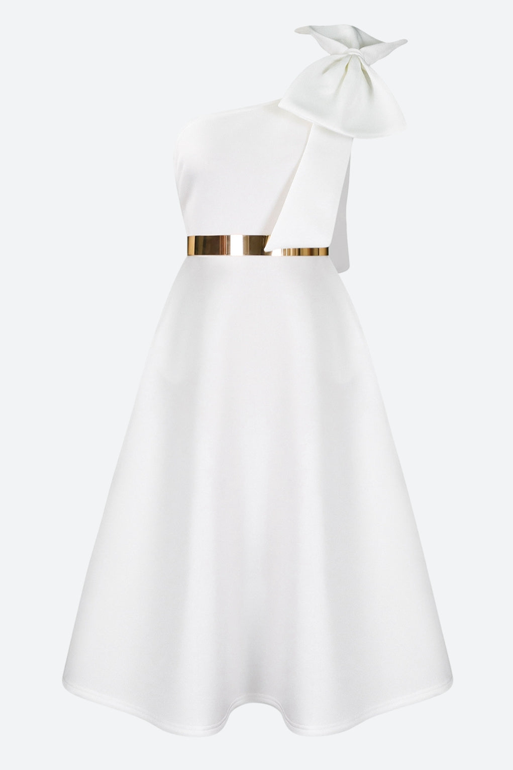 Single Shoulder Bow Detail Flare Midi Dress