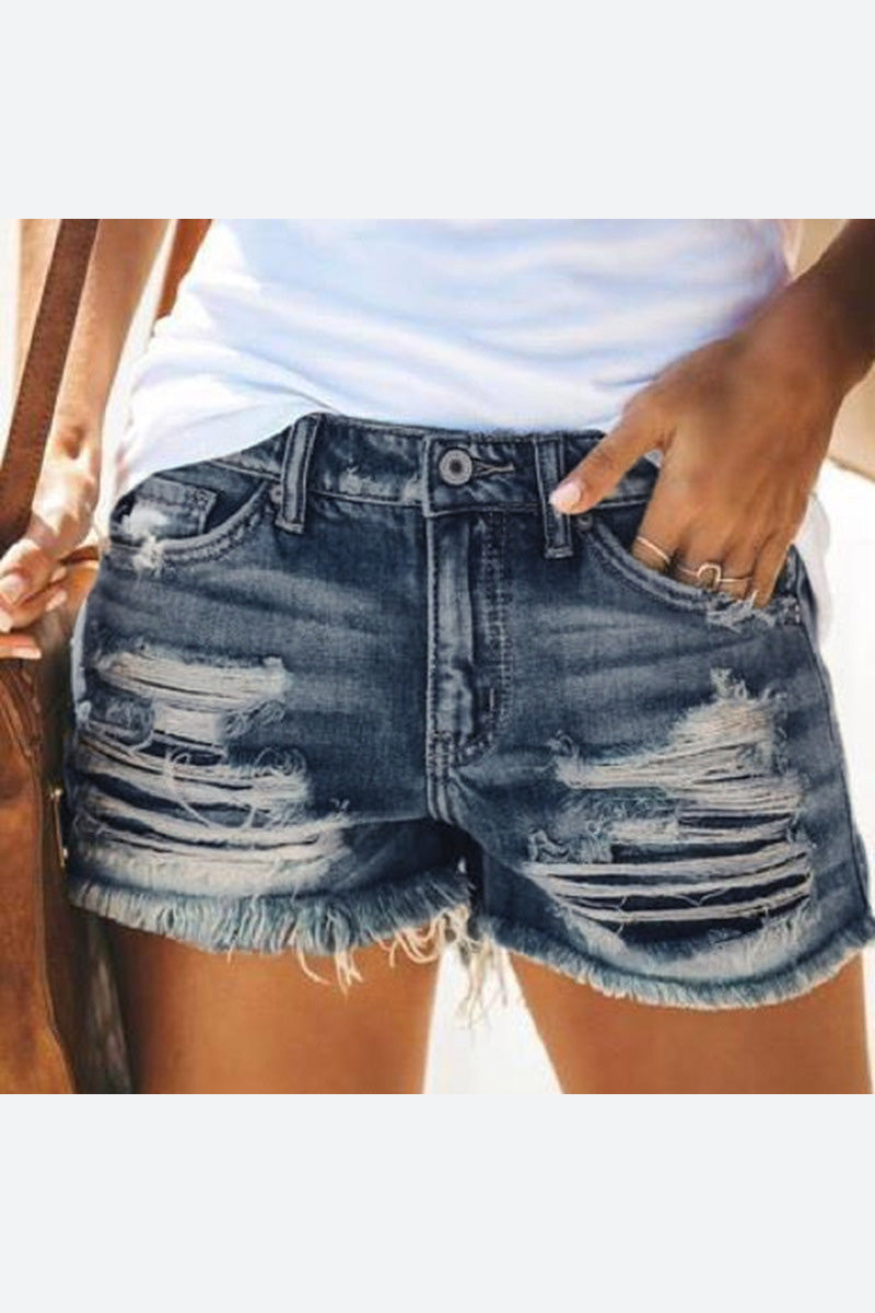 High Waist Frayed Hem Denim Shorts Distressed