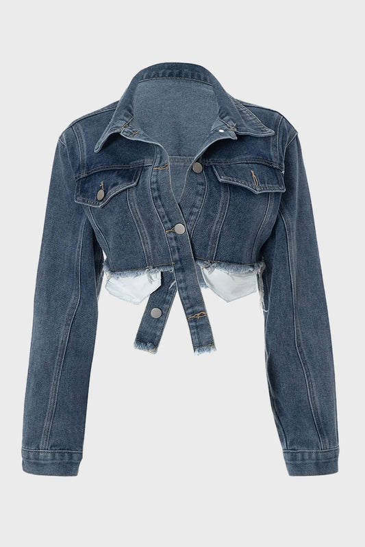 Denim Polo Collar Short Top Coat