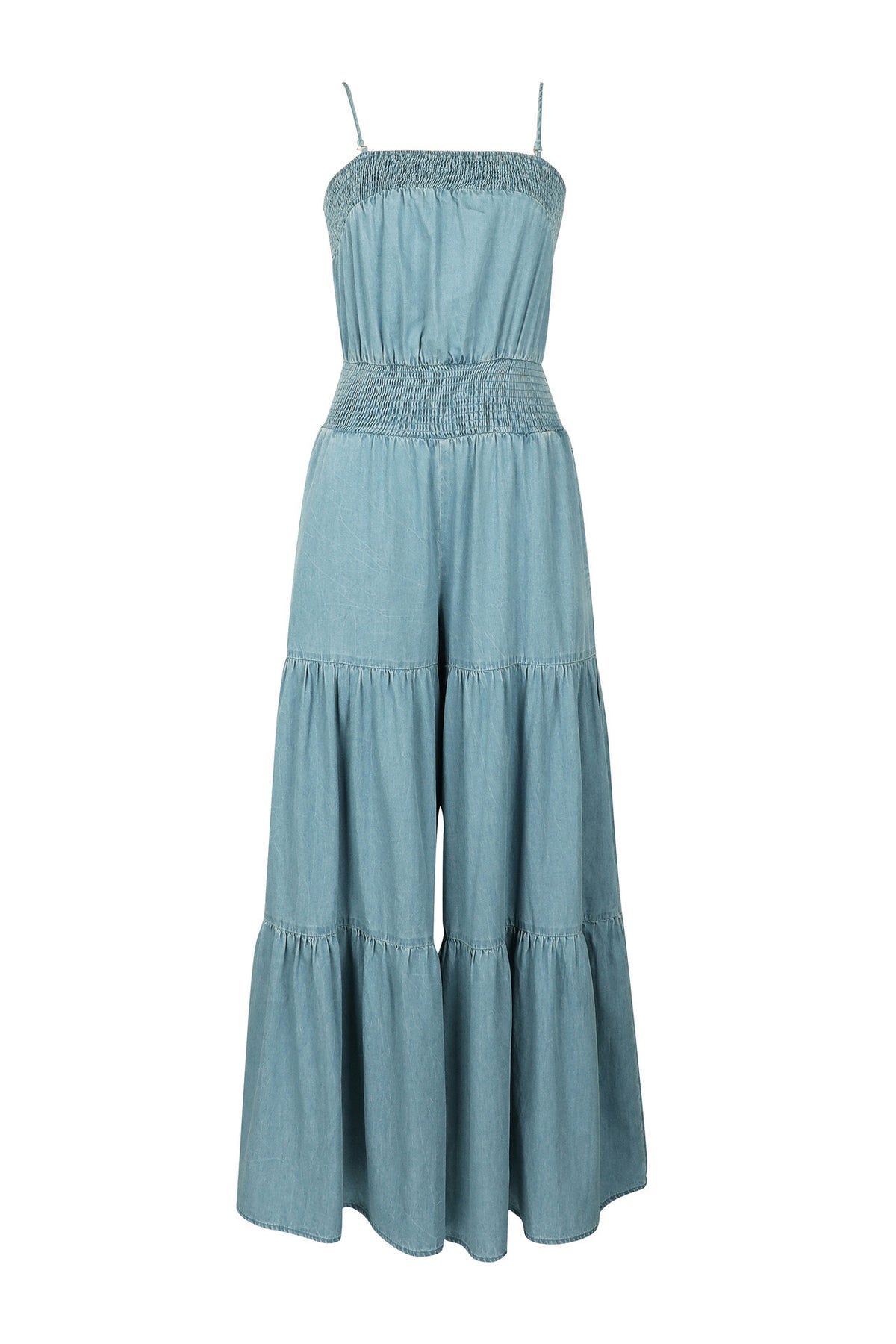 Denim Sleeveless Wide-Leg Jumpsuit