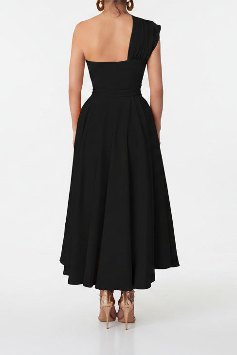 Elegant One-Shoulder A-Line Midi Dress