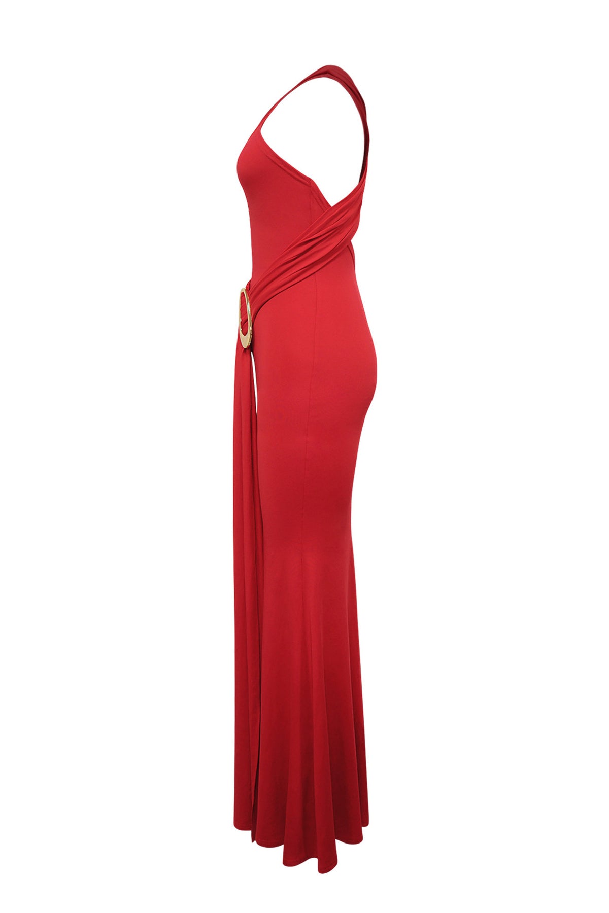 One-Shoulder Draped Ring Maxi Dress
