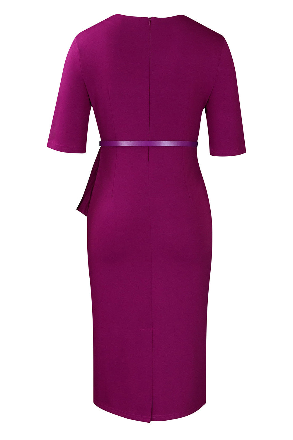 Solid Short Sleeves Knee Length Peplum Dress