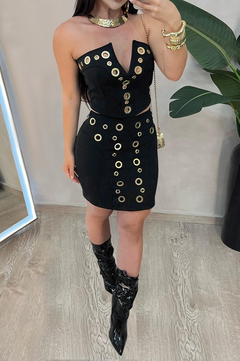 Strapless Eyelet Two Piece Skirt Set