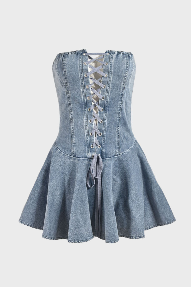 Sweet Denim Corset Flare Mini Dress