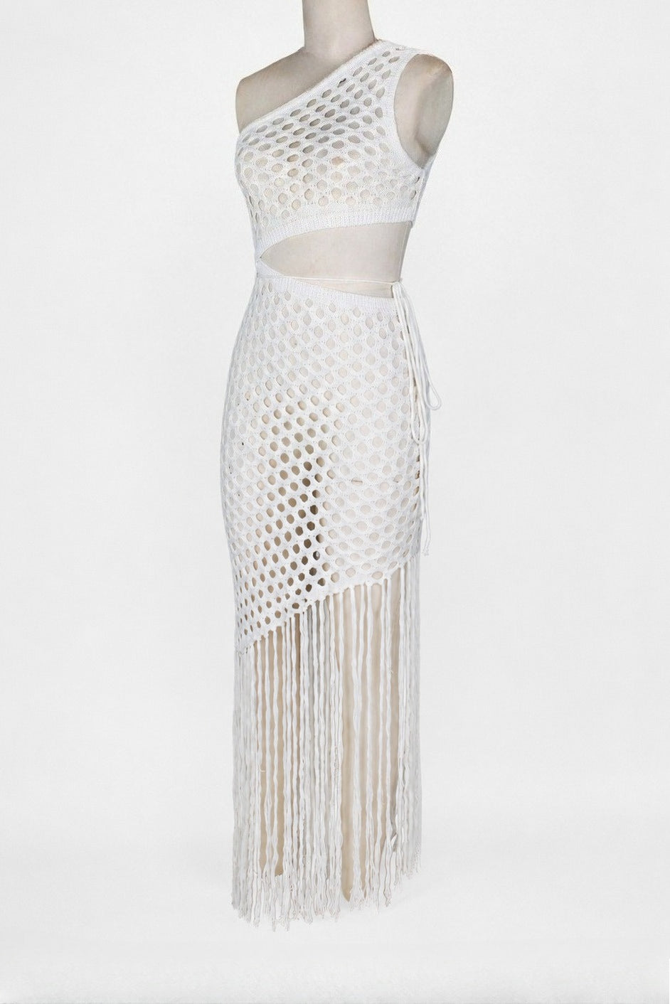 One-Shoulder Crochet Cutout Maxi Dress