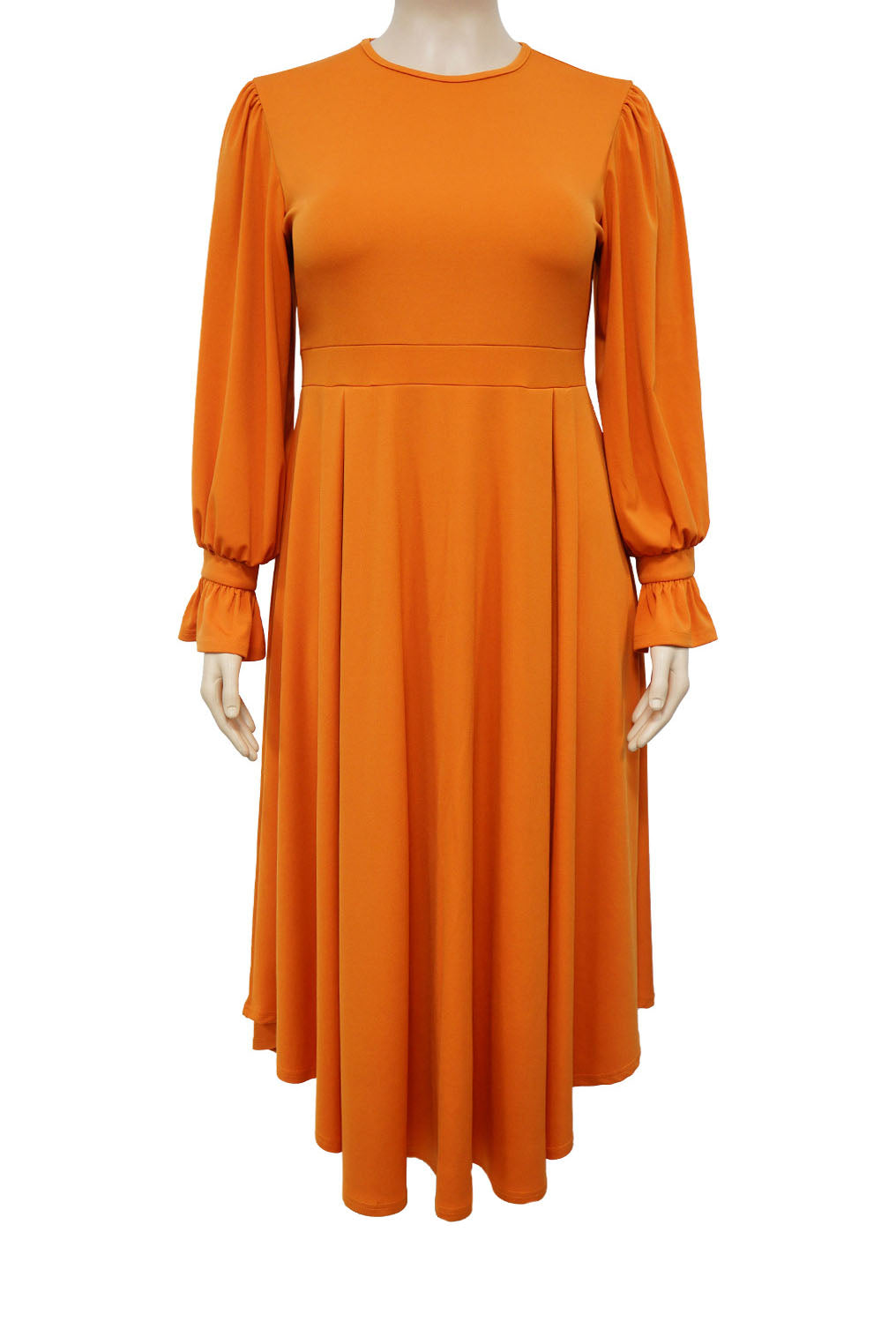 Plus Size Ruffle Cuff Pleated A-Line Midi Dress