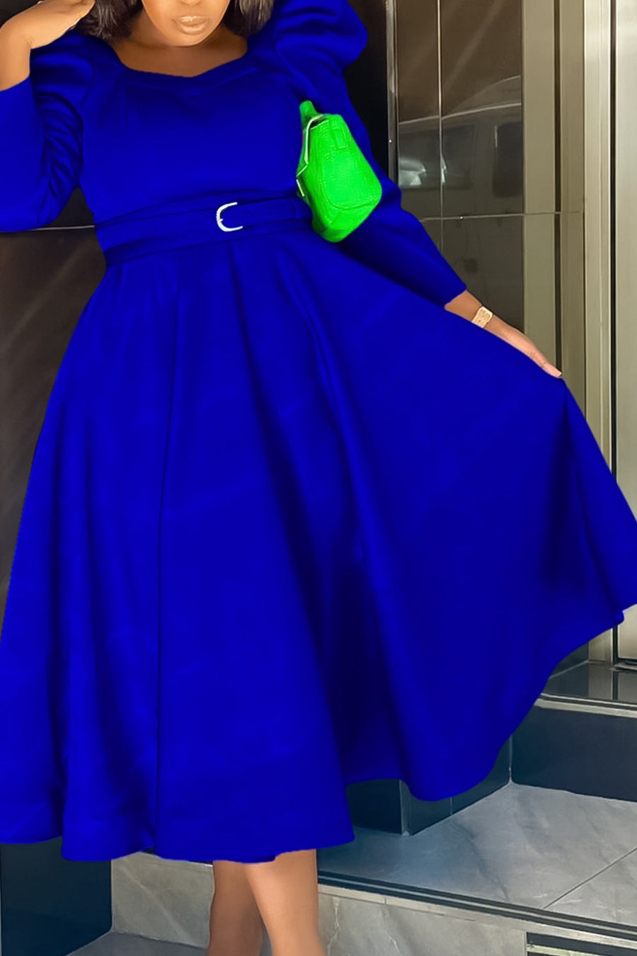 Puff Sleeve Elegant Pleated A-Line Dress