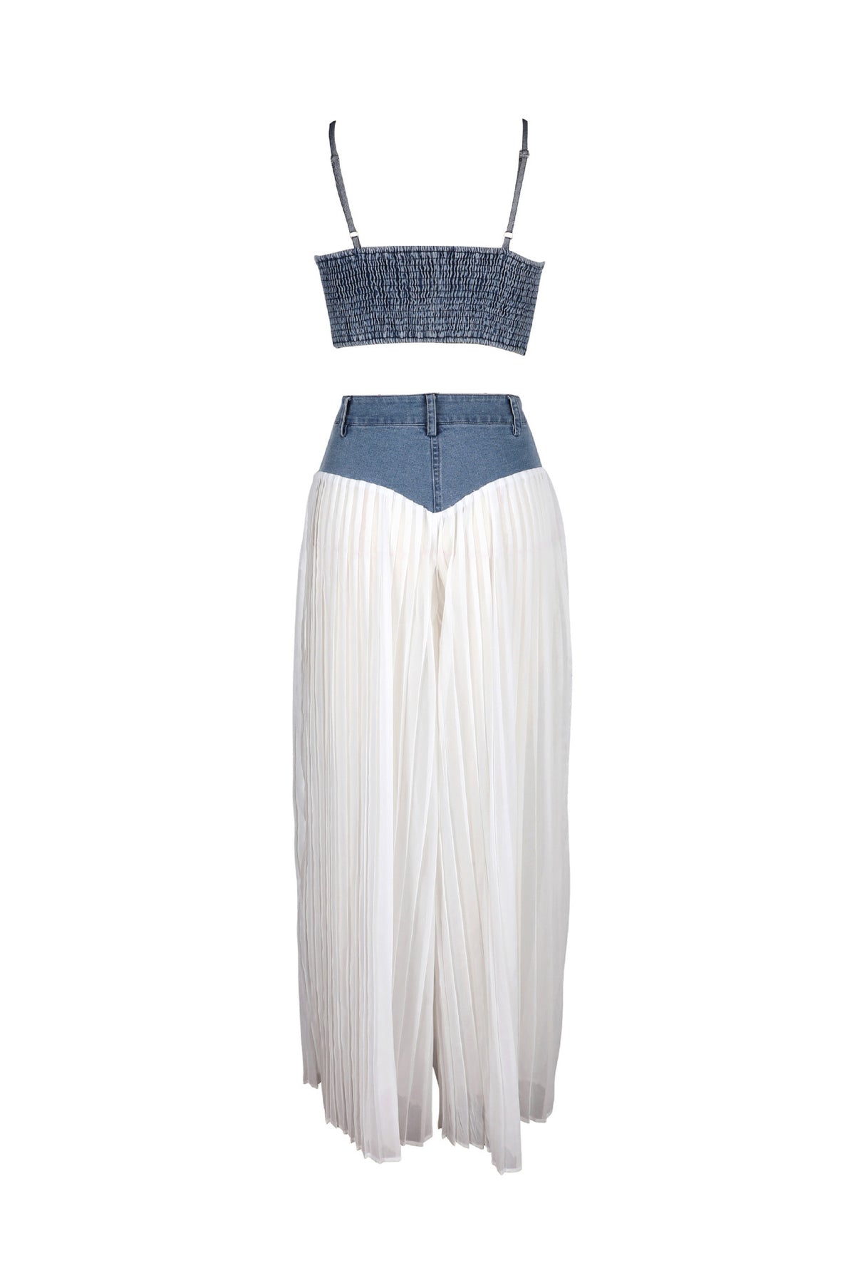 Denim Corset & Pleated Chiffon Pants Set
