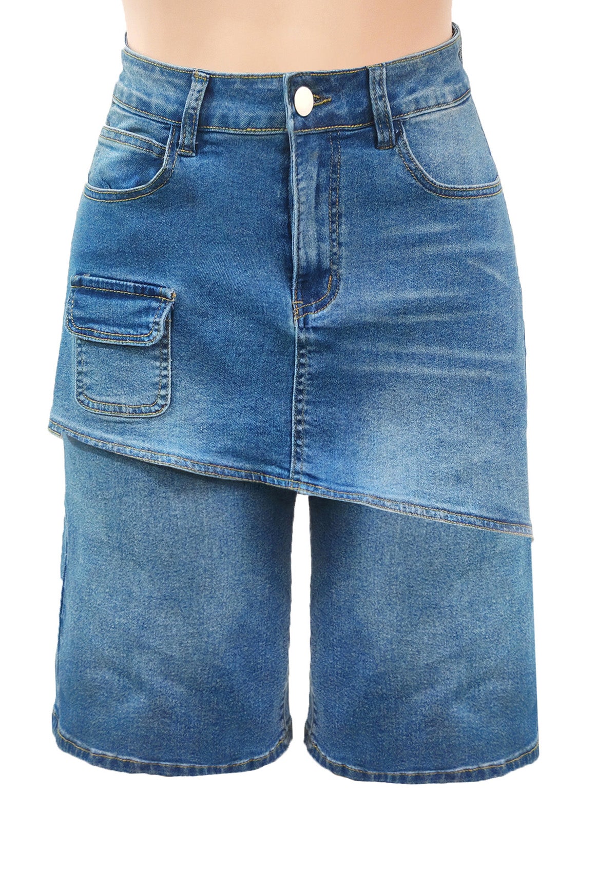 Layered Baggy Denim Skort Shorts