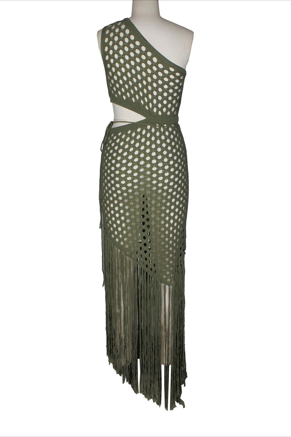 One-Shoulder Crochet Cutout Maxi Dress