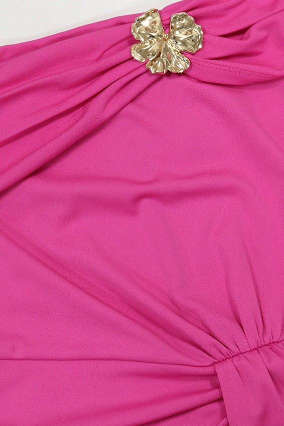 Off-Shoulder Draped Slit Maxi Dress