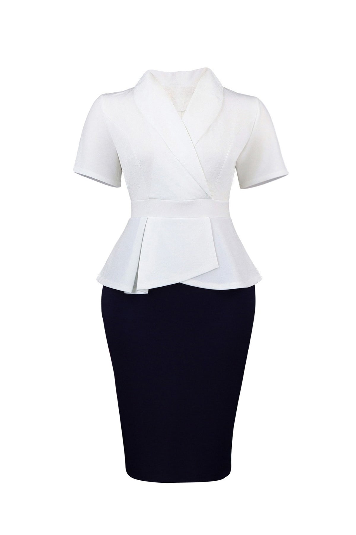 Blazer Collar Peplum Midi Dress