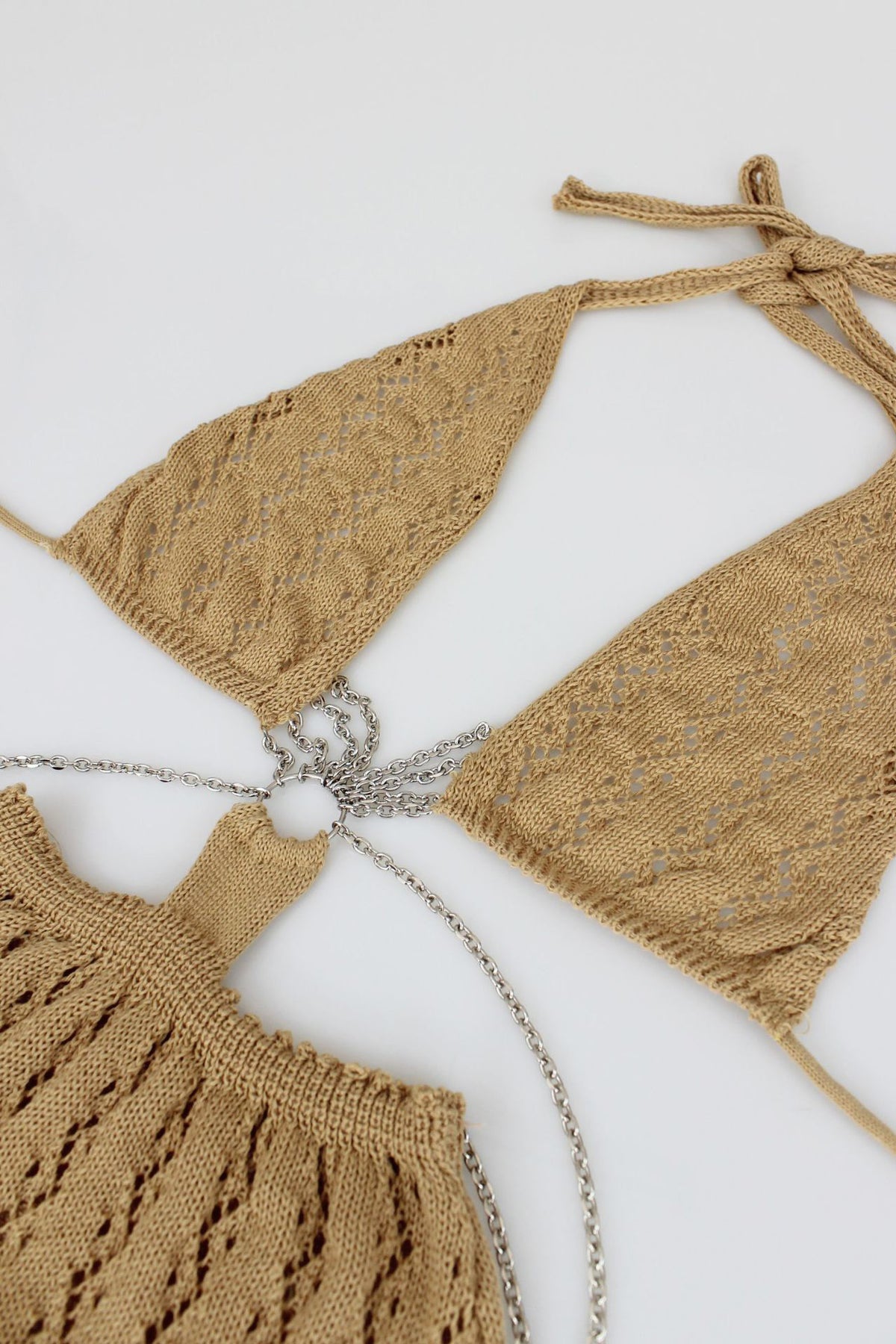 Chain-Linked Cutout Halter Crochet Maxi Dress
