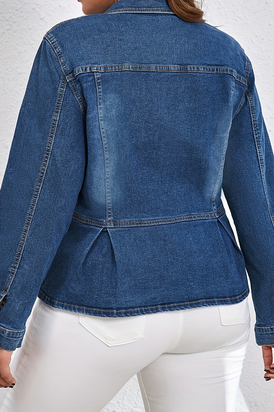 Peplum Hem Slim Fit Button-Down Denim Jacket