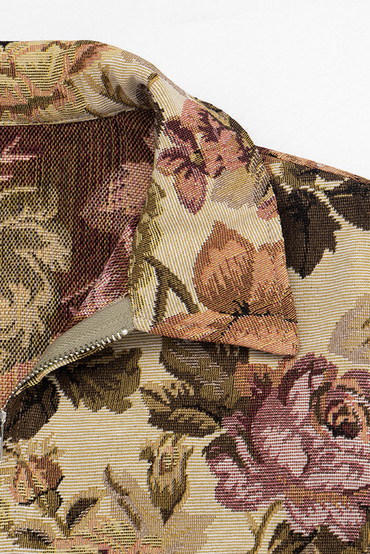 Floral Jacquard Zip-Front Collared Jacket