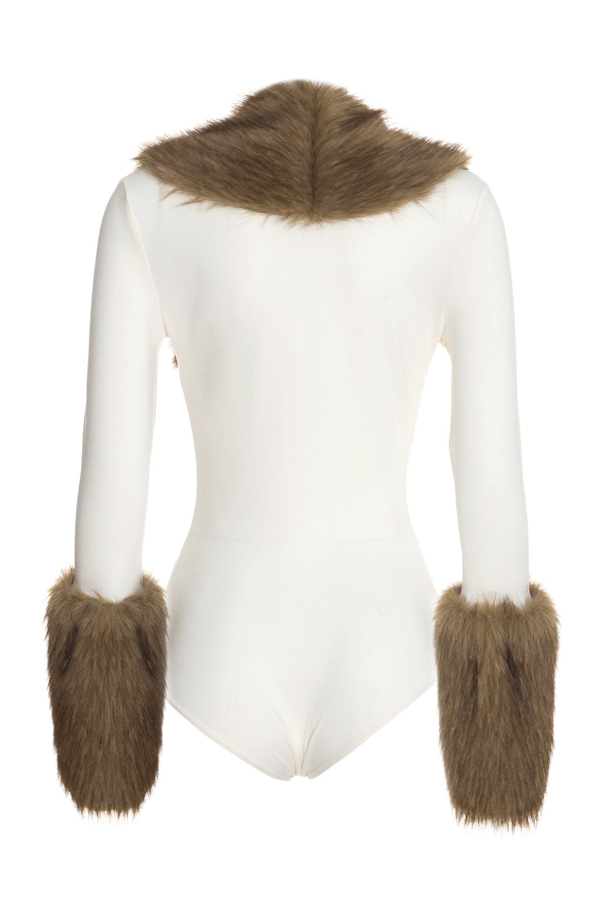 Plush-Trim Deep V Long-Sleeve Bodysuit