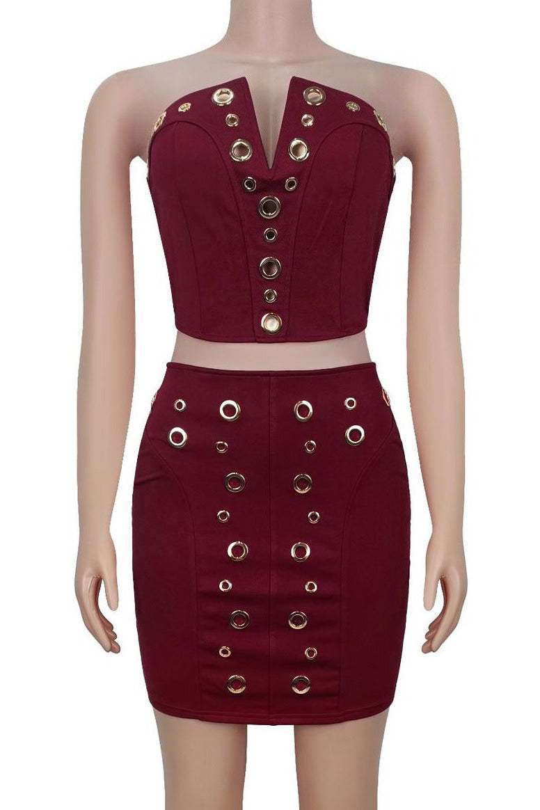 Strapless Eyelet Two Piece Skirt Set