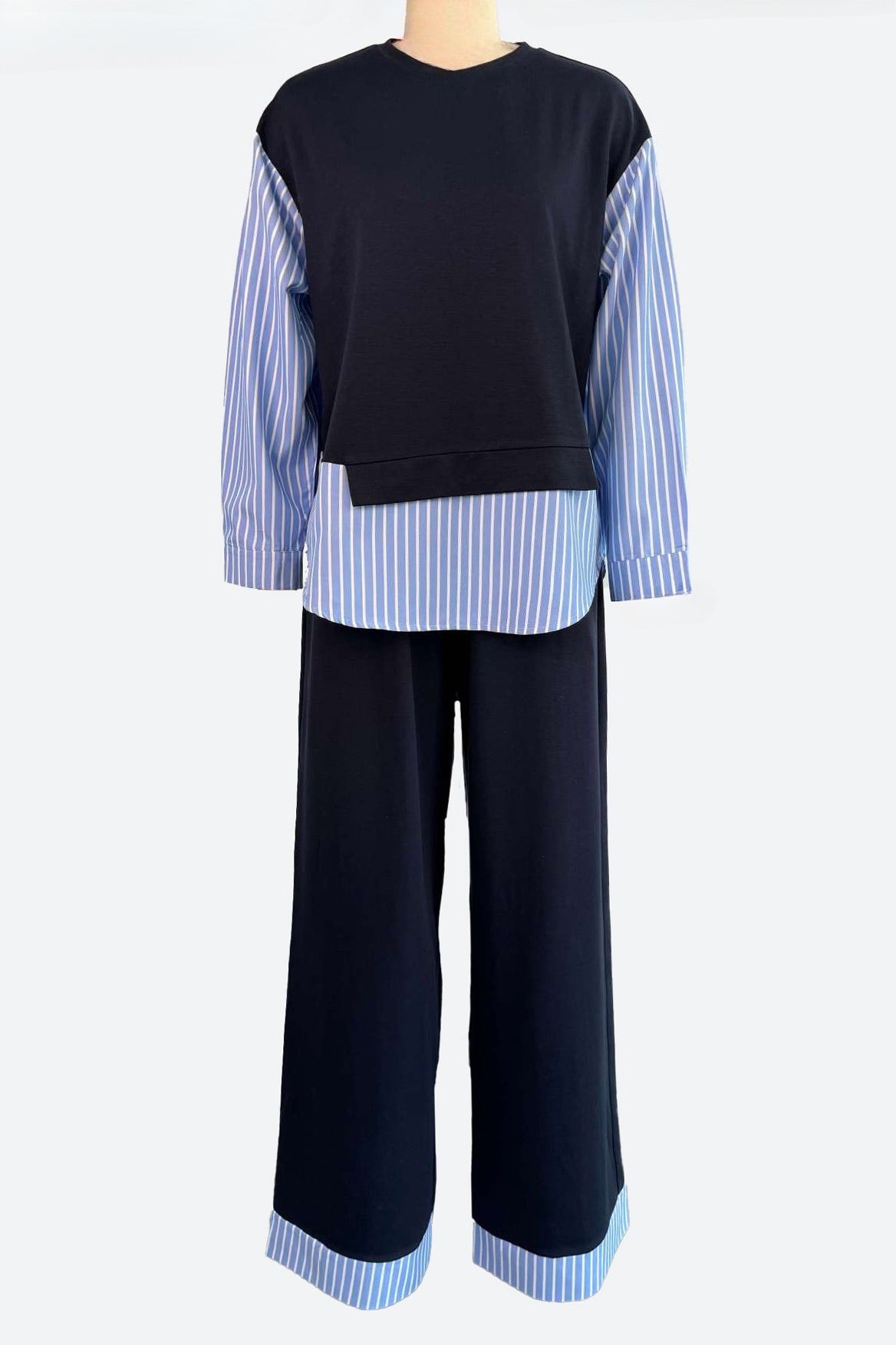 Striped Patchwork Top and High Waist Pants Set