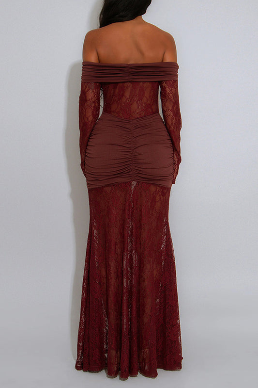 Off Shoulder Lace Maxi Dress