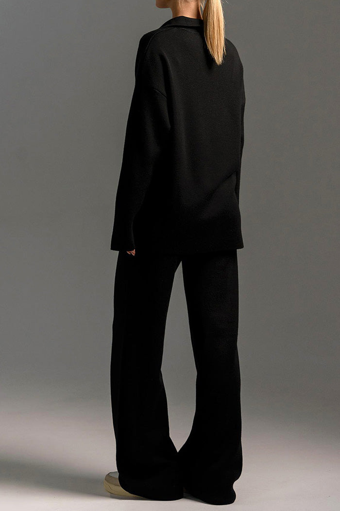 2-Piece Knit Polo & Wide-Leg Lounge Set