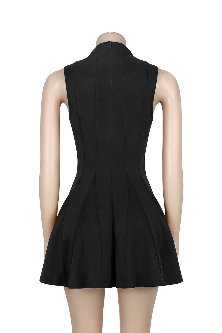 Square Neck Button Front Pleated Mini Dress