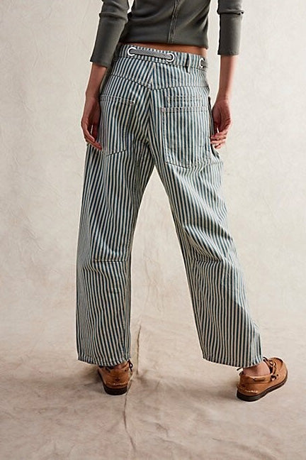 Loose Casual Striped Wide Leg Drawstring Trousers