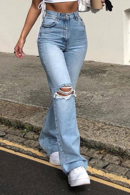 High Waist Cut Out Straight Jeans