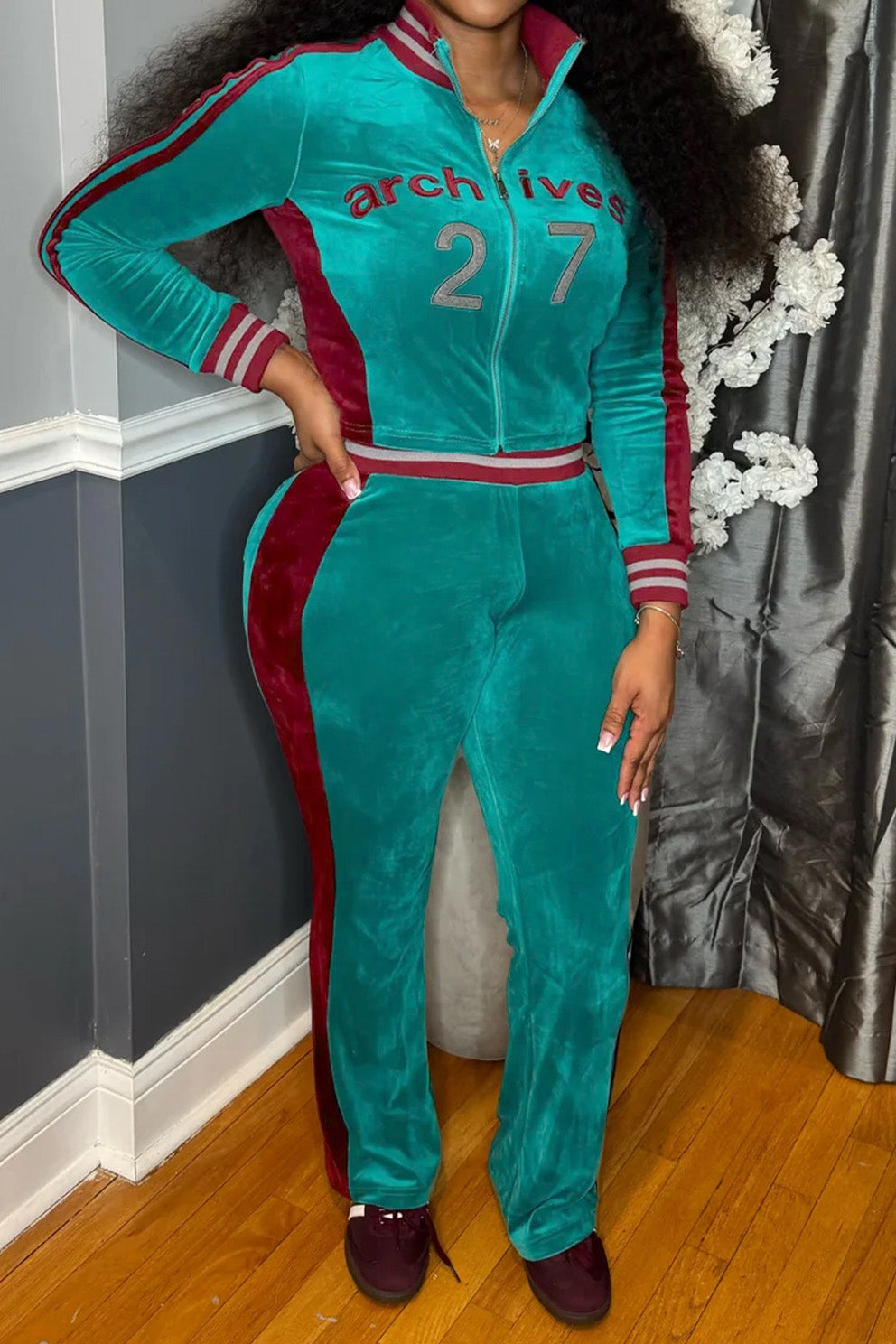 Graphic Velour Flared Track Set