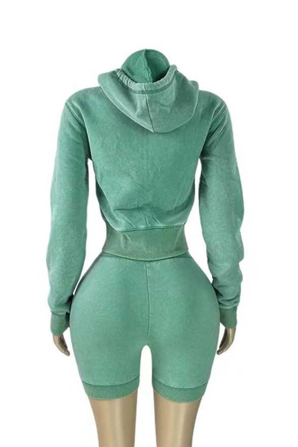 Mineral Wash Zip Hoodie & Shorts Set