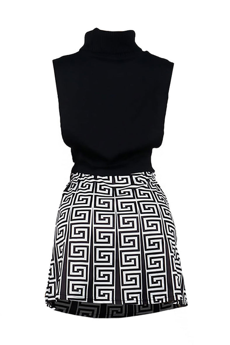 Printed Skirt & Embroidered Top Set