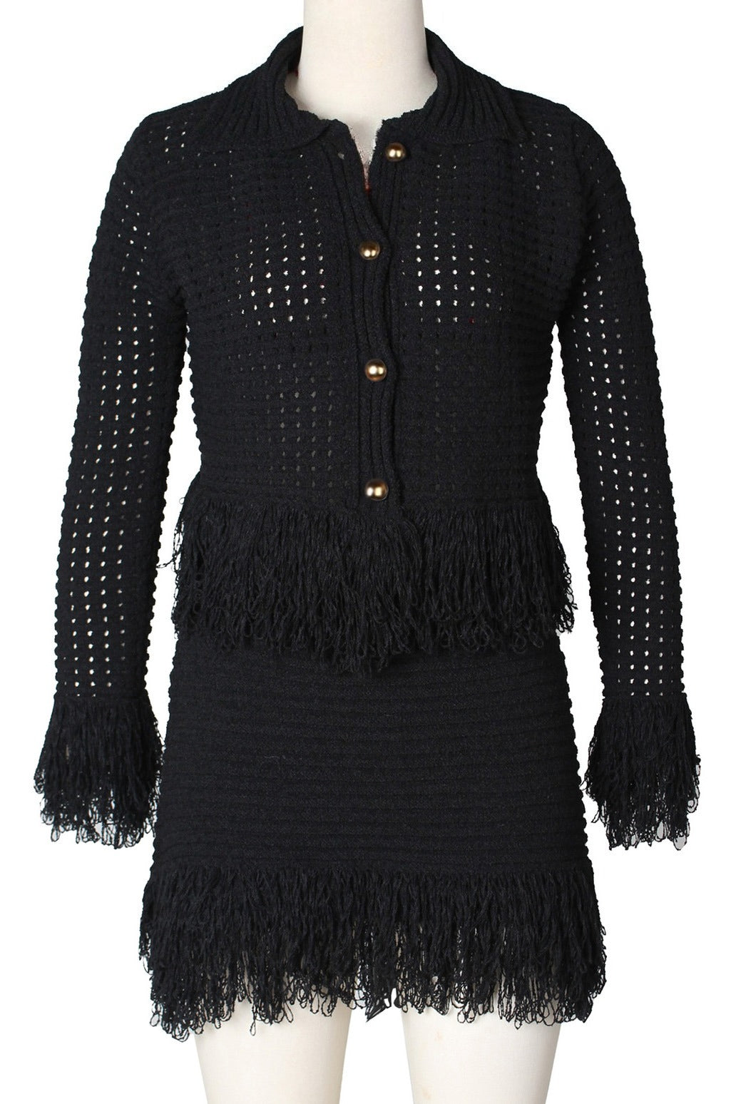Knitted Fringe Skirt Set