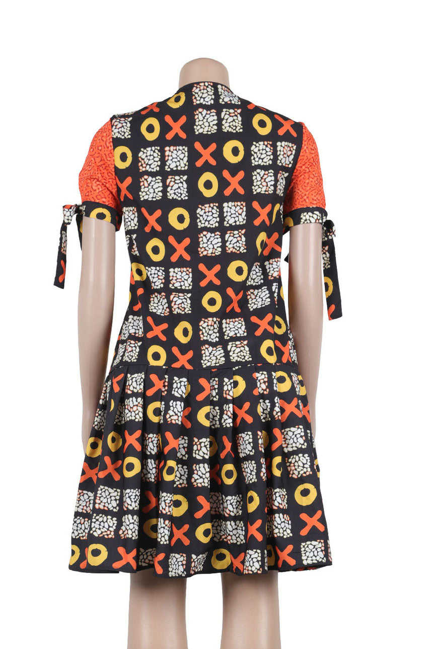 Print Strap Design Zipper O Neck Printed Dress