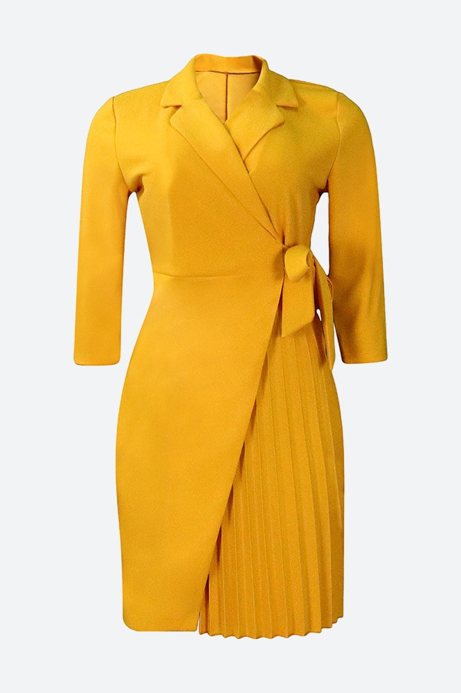 Three-Quarter Sleeves Tie Waist Mini Dresses