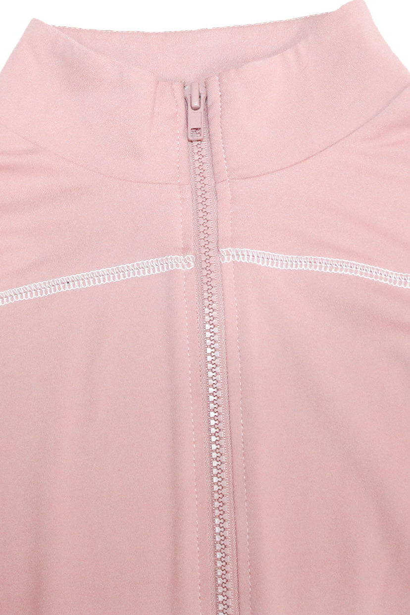 Solid Color Long Sleeve Zip-Up Top & Pants Set