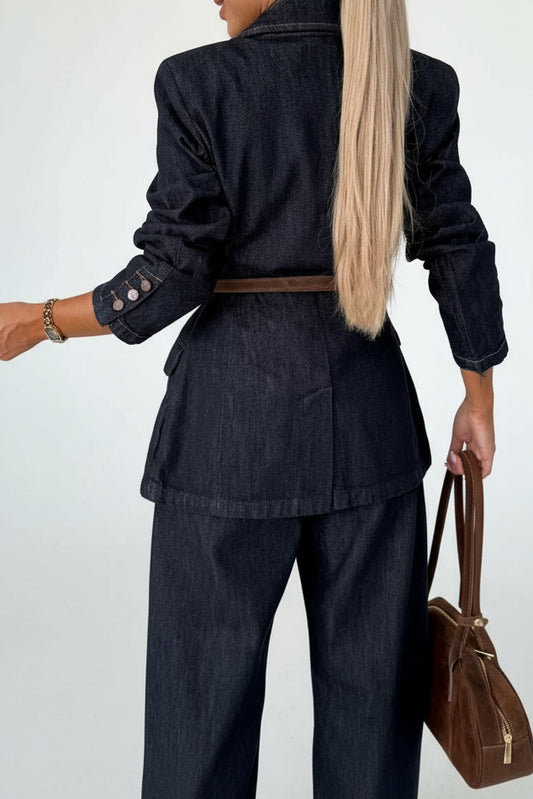 Single-Breasted Tailored Denim Blazer