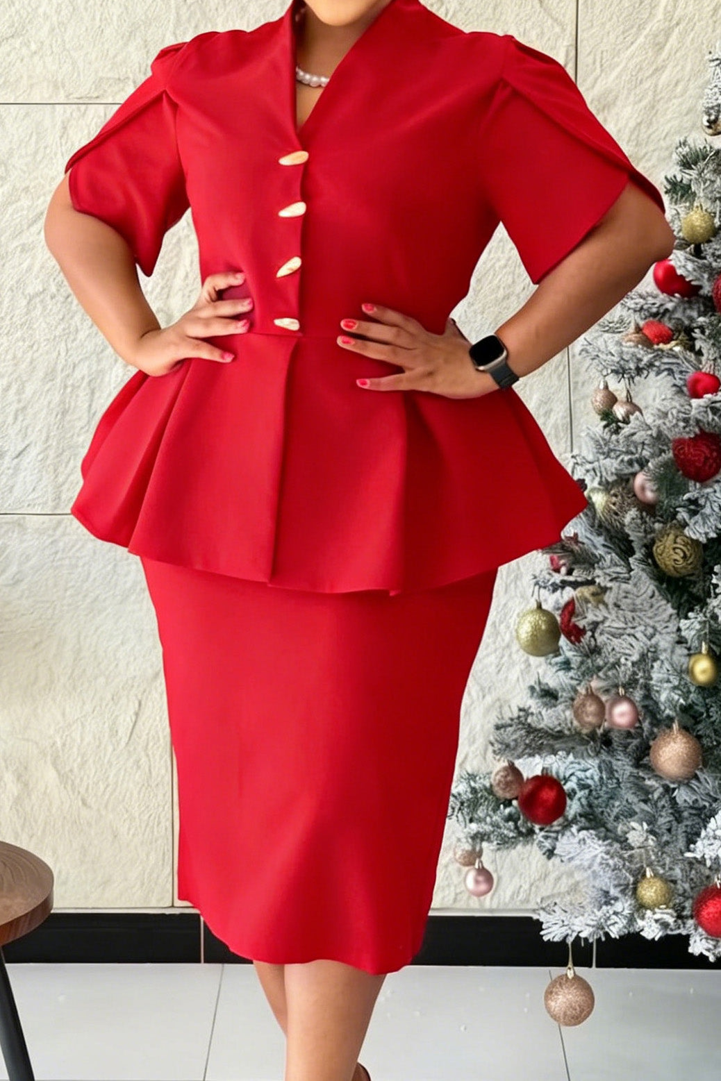 Elegant Peplum Top & Pencil Skirt Set