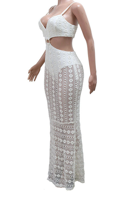 Strapless V-Neck Lace Sheer Bodycon Dress