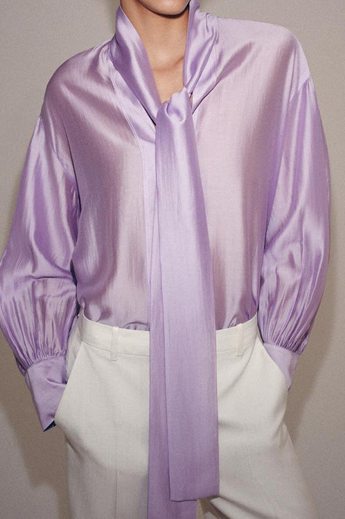 Satin Scarf-Neck Blouse