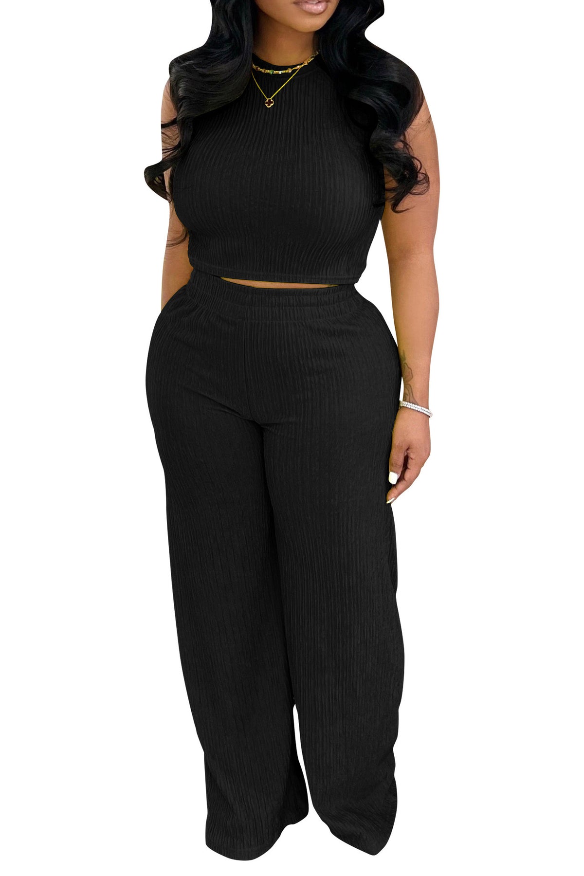Sleeveless Ruched Top & Long Pants Set