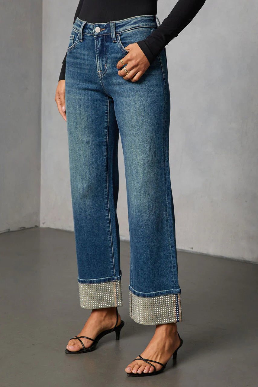 Washed Rhinestone Straight Leg Jeans